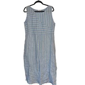 Vanessa Zani Women's Blue Stripe Linen Blend Midi Dress Made in Italy‎ Size L